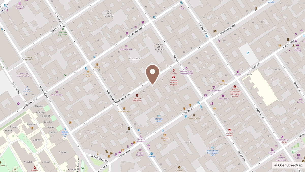 Map of the registered office of Tervem Kft. at 15 Marek József utca, Budapest 1078.